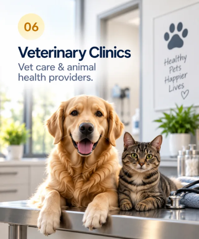 06 - Veterinary Clinics. Vet care & animal health providers.
